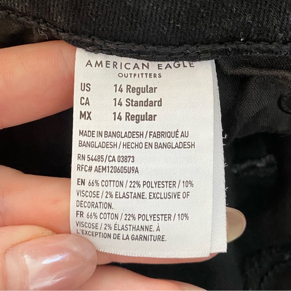 American Eagle Curvy Hi Rise Black Distressed Denim Mini Skirt - Picture 8 of 10